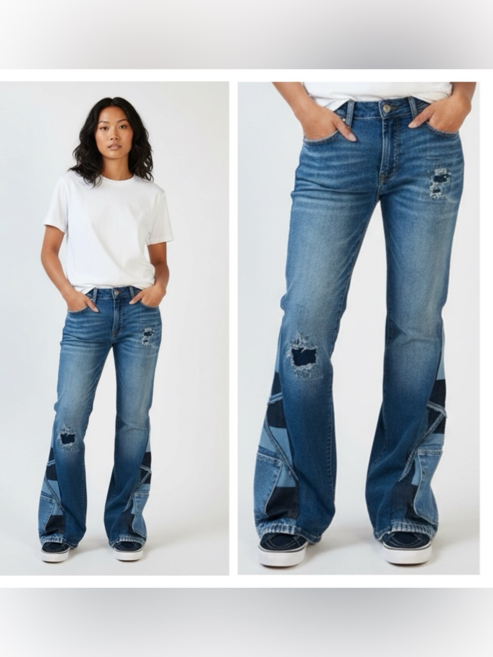 UPCYCLED Distressed Women’s Flare Jeans Bootcut Jeans - Picture 3 of 4